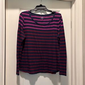 Crown and ivy Long Sleeve Top - Pink and Navy Stripes